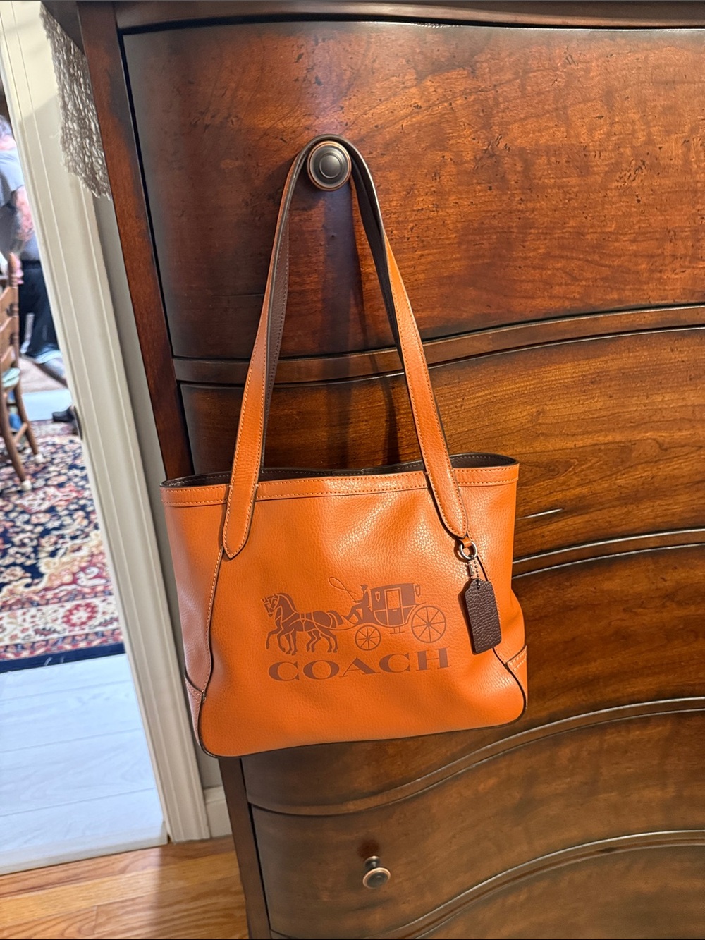 Coach Orange Leather Tote with Horse & Carriage Logo